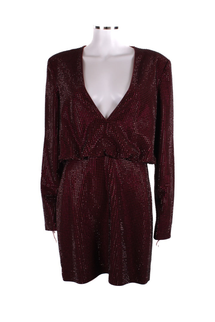 Roland Mouret L/S Diamante Dress Burgundy 12