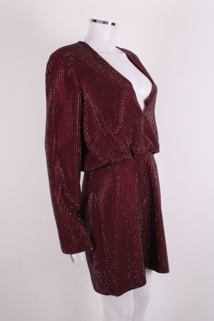 Roland Mouret L/S Diamante Dress Burgundy 12