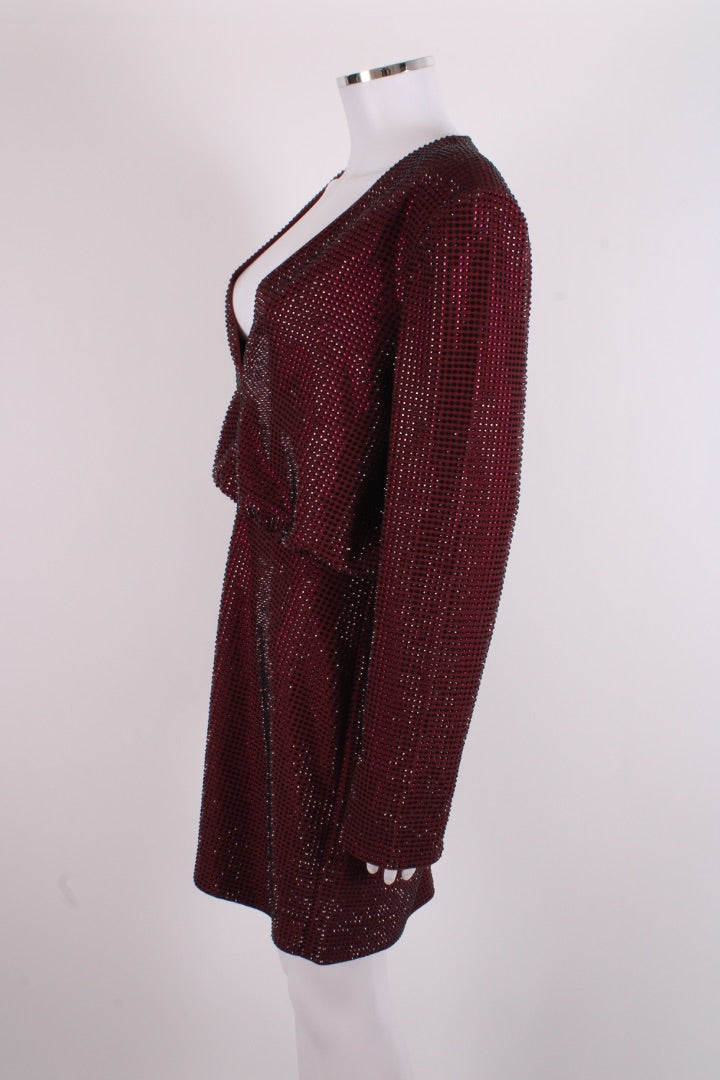 Roland Mouret L/S Diamante Dress Burgundy 12