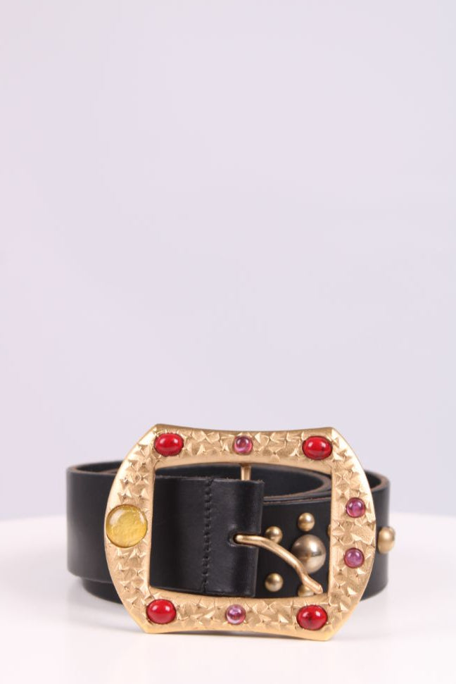 Dolce & Gabbana Gold buckle jewelled belt black/gold/red/pruple 36inch
