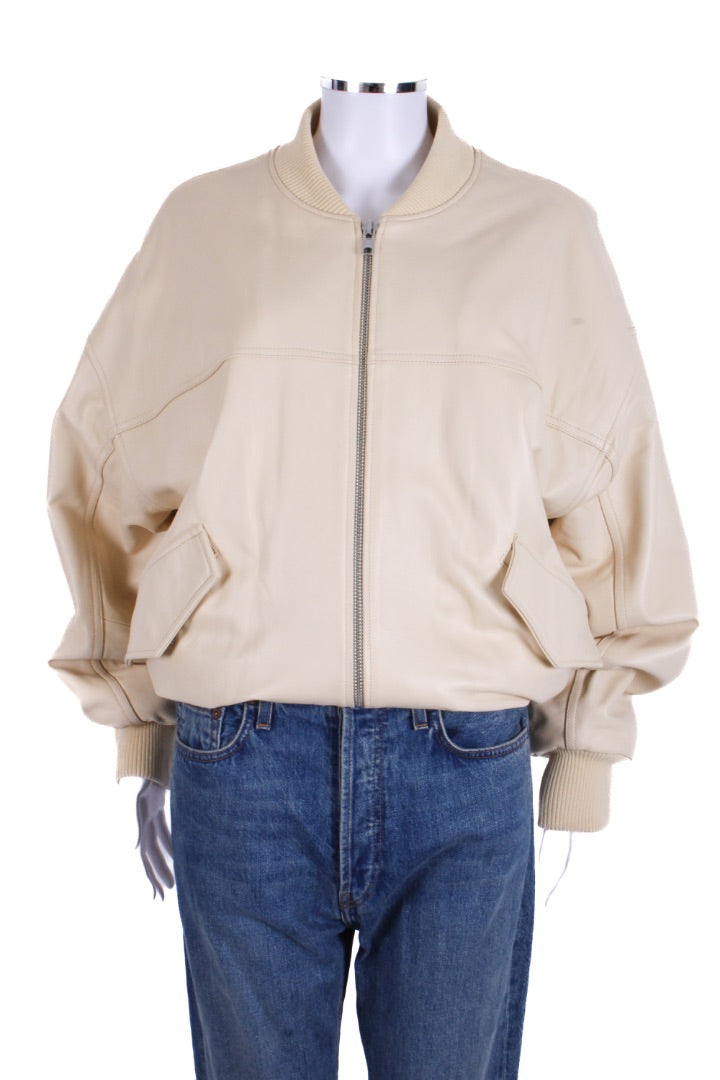 Arrange Leather Bomber Jacket Buttermilk S