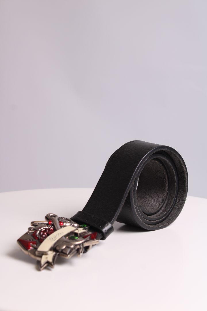 Gucci Anchor rose buckle belt black/silver/red 36inch
