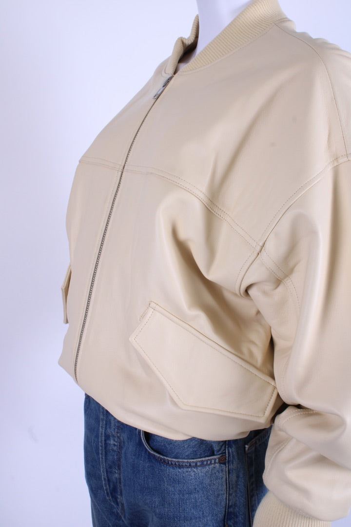 Arrange Leather Bomber Jacket Buttermilk S