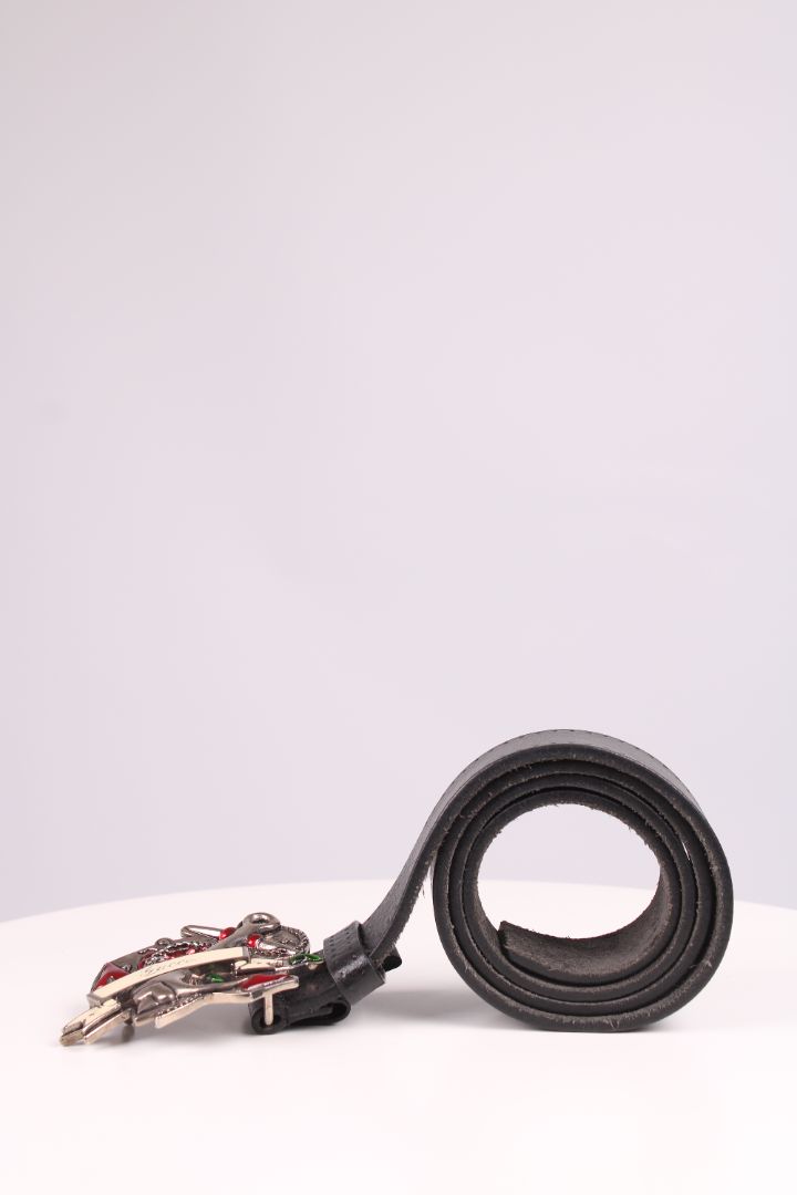 Gucci Anchor rose buckle belt black/silver/red 36inch