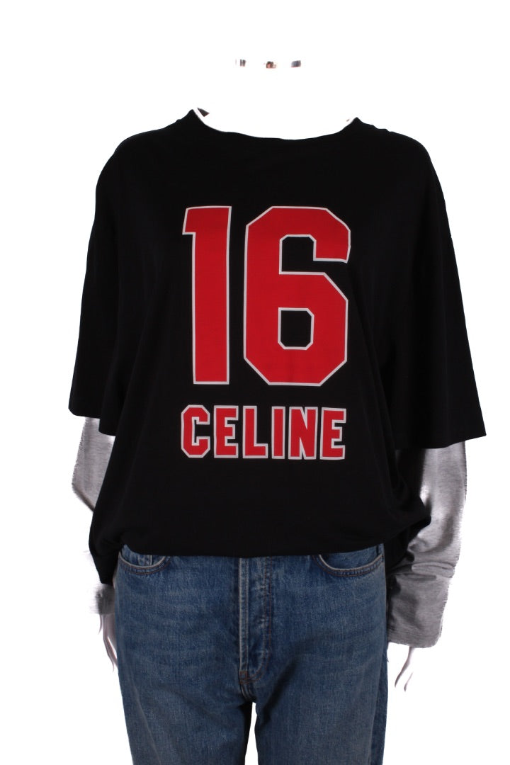 Celine L/S Layered Skater Logo Top Black/ Grey
