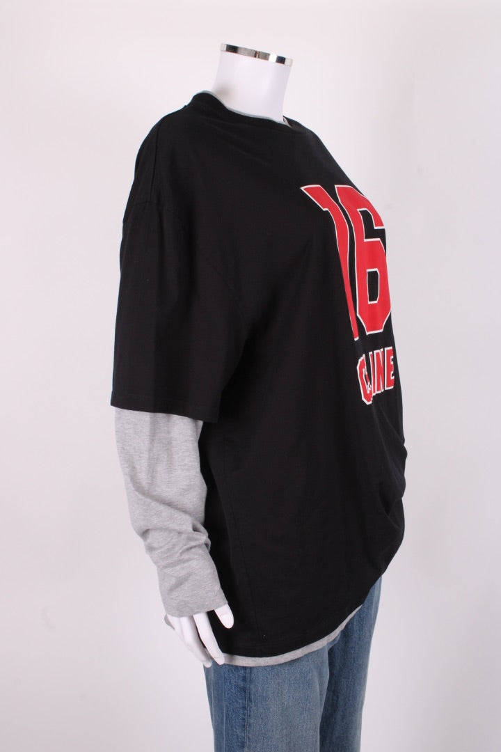 Celine L/S Layered Skater Logo Top Black/ Grey
