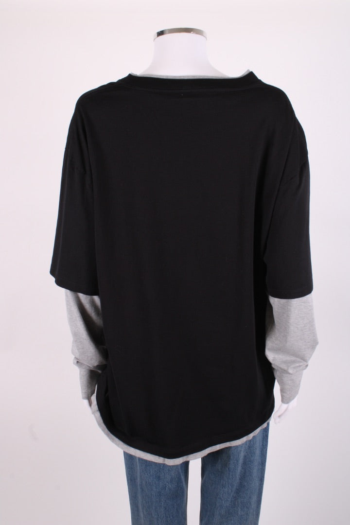 Celine L/S Layered Skater Logo Top Black/ Grey