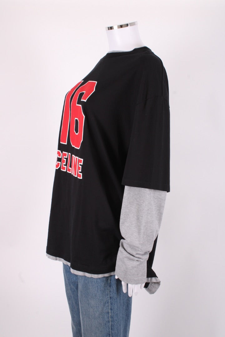 Celine L/S Layered Skater Logo Top Black/ Grey