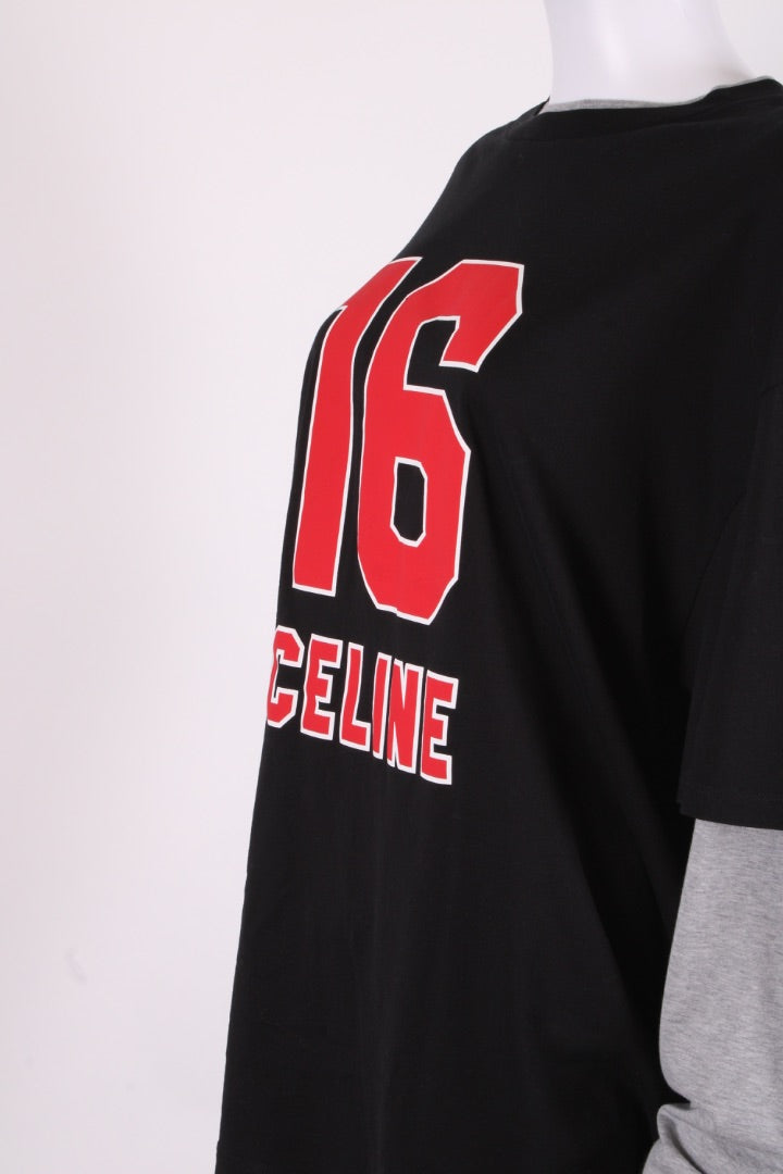 Celine L/S Layered Skater Logo Top Black/ Grey
