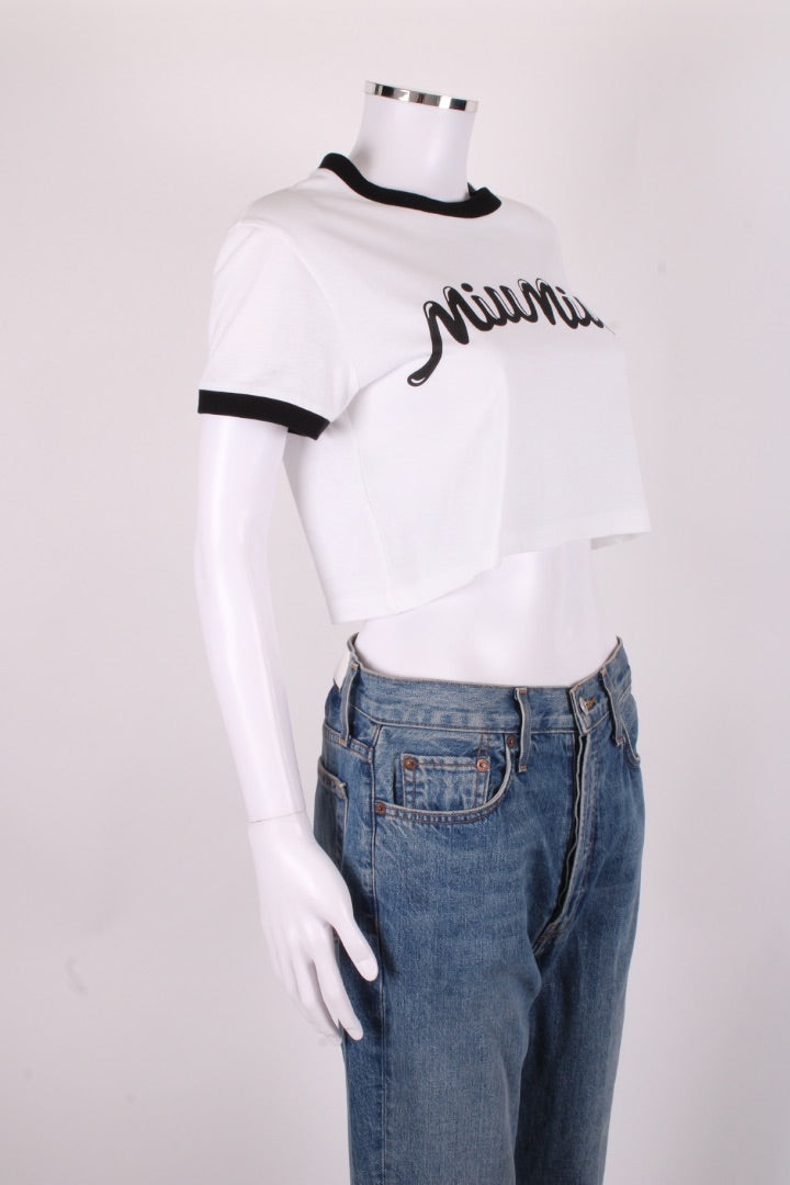 Miu Miu Logo Crop T-shirt White/ Black M