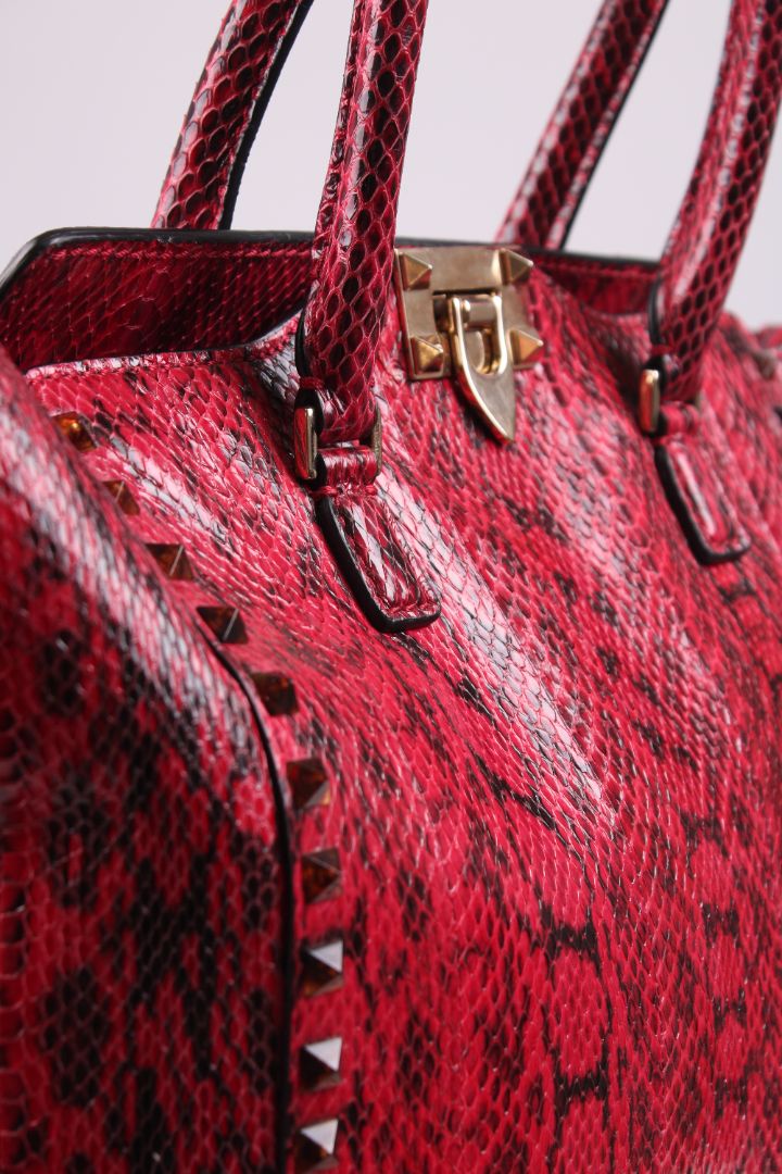 Valentino Snake skin Double Handle Bag Red