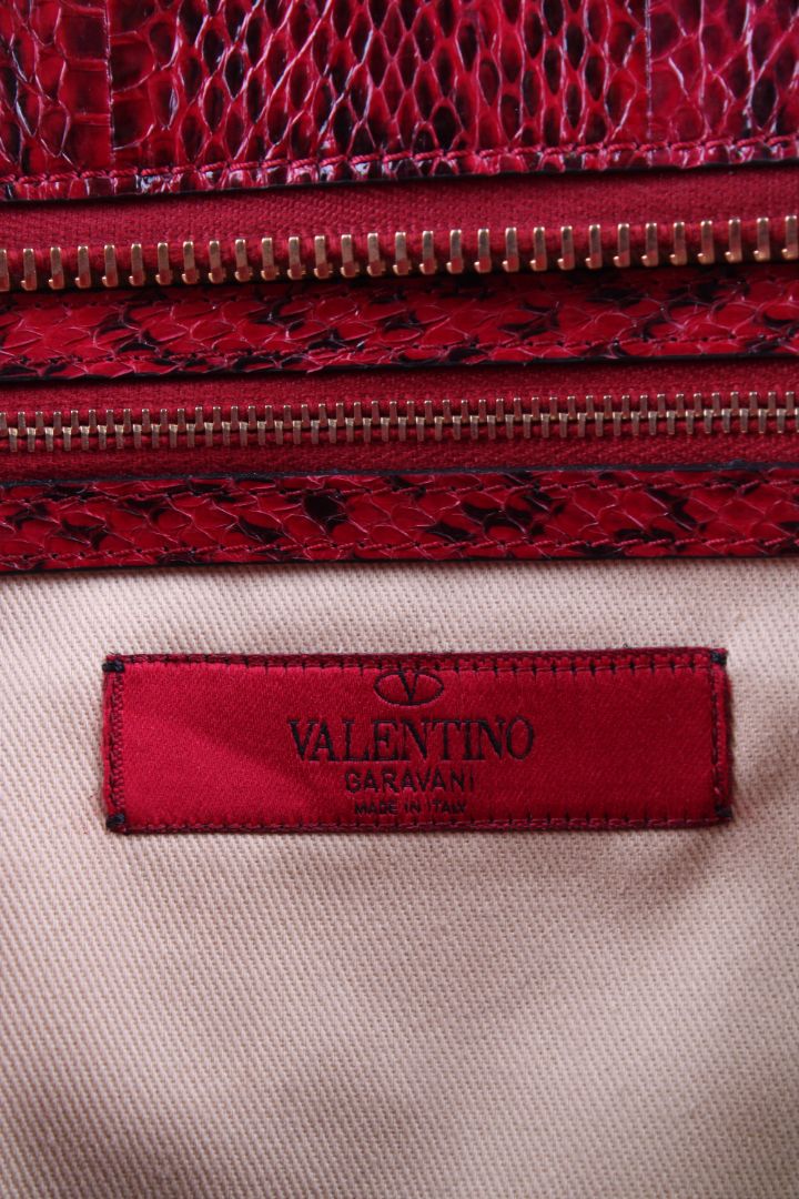 Valentino Snake skin Double Handle Bag Red