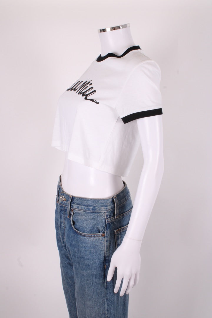 Miu Miu Logo Crop T-shirt White/ Black M