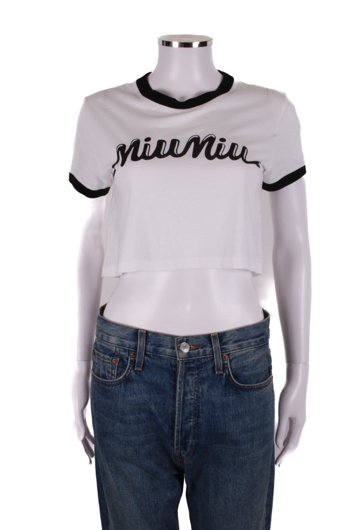 Miu Miu Logo Crop T-shirt White/ Black M
