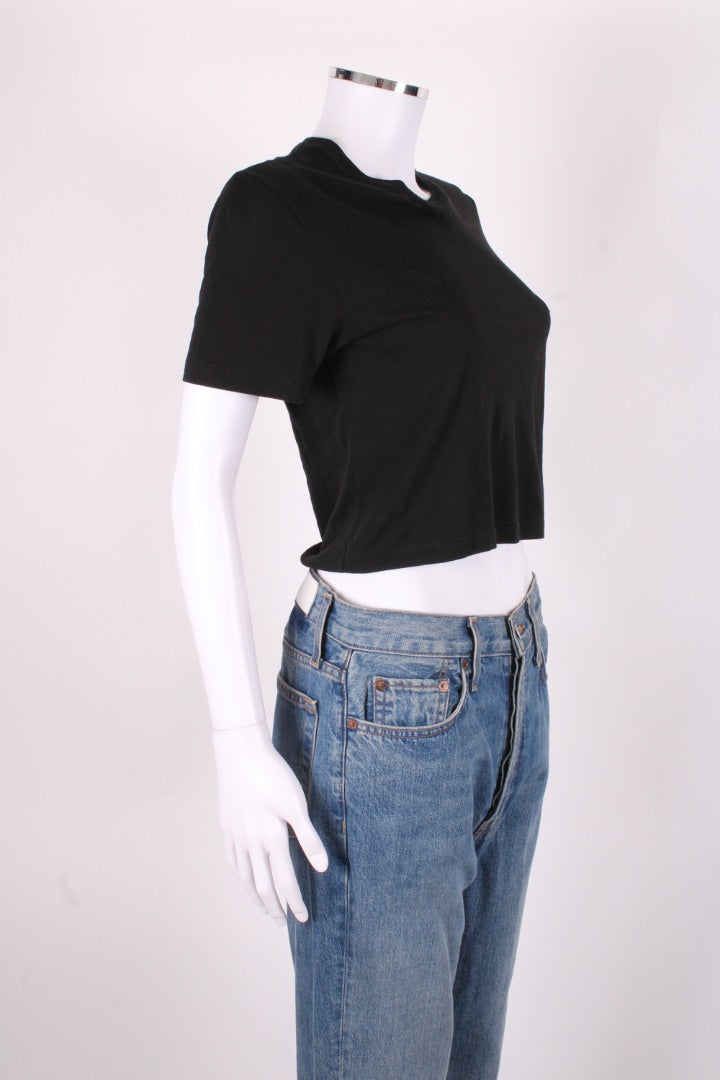 Saint Laurent YSL Embroidered Logo Crop T-shirt Black S