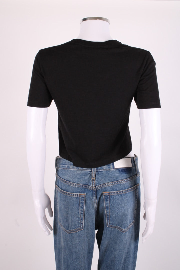 Saint Laurent YSL Embroidered Logo Crop T-shirt Black S