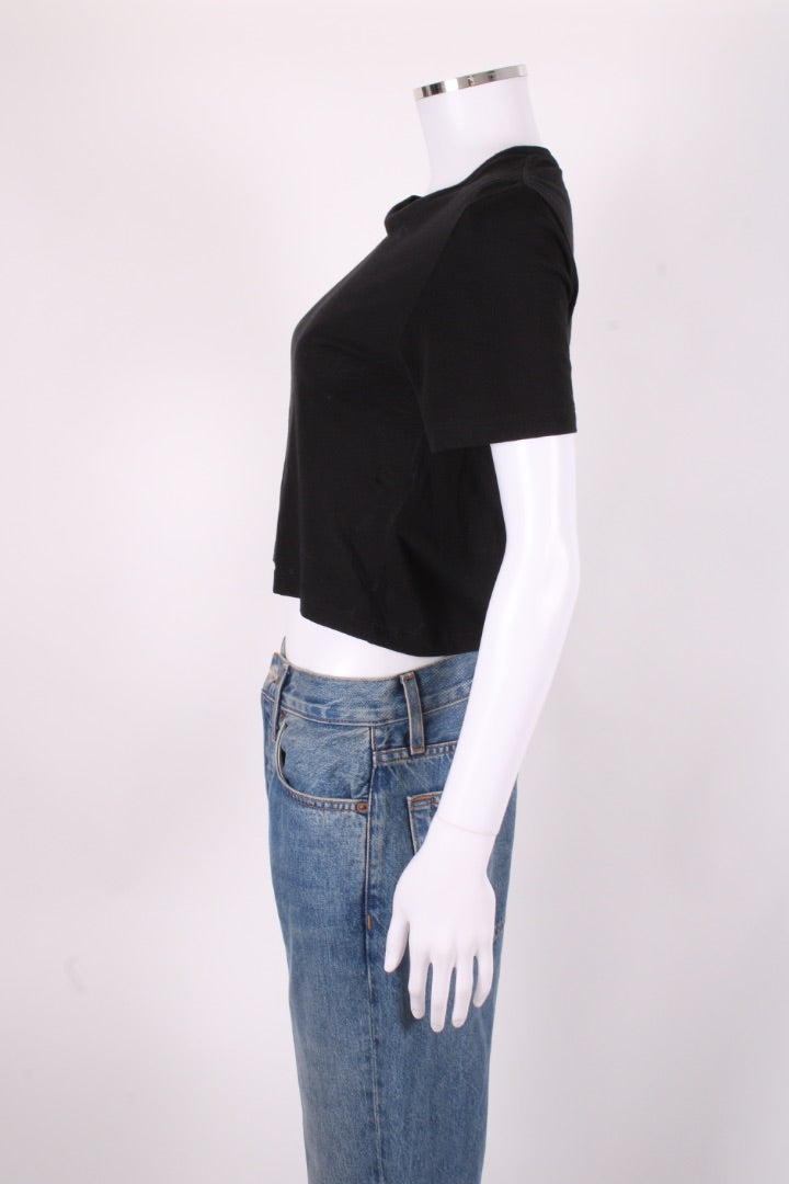 Saint Laurent YSL Embroidered Logo Crop T-shirt Black S