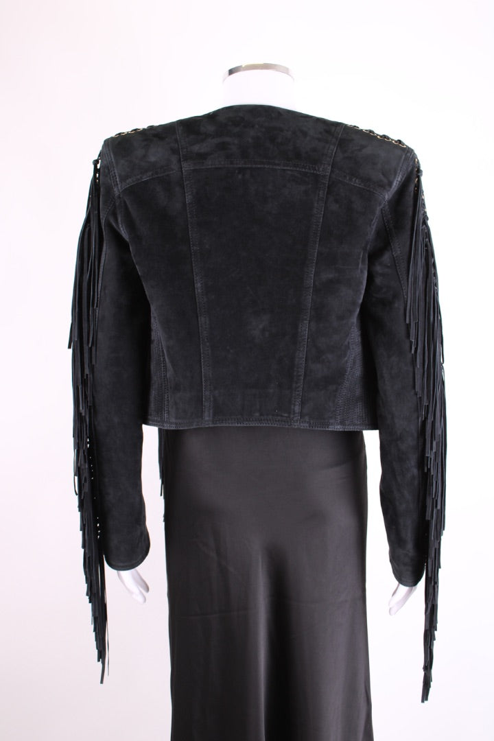 Balmain Fringed Suede Jacket Black 12
