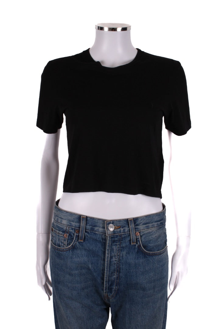 Saint Laurent YSL Embroidered Logo Crop T-shirt Black S