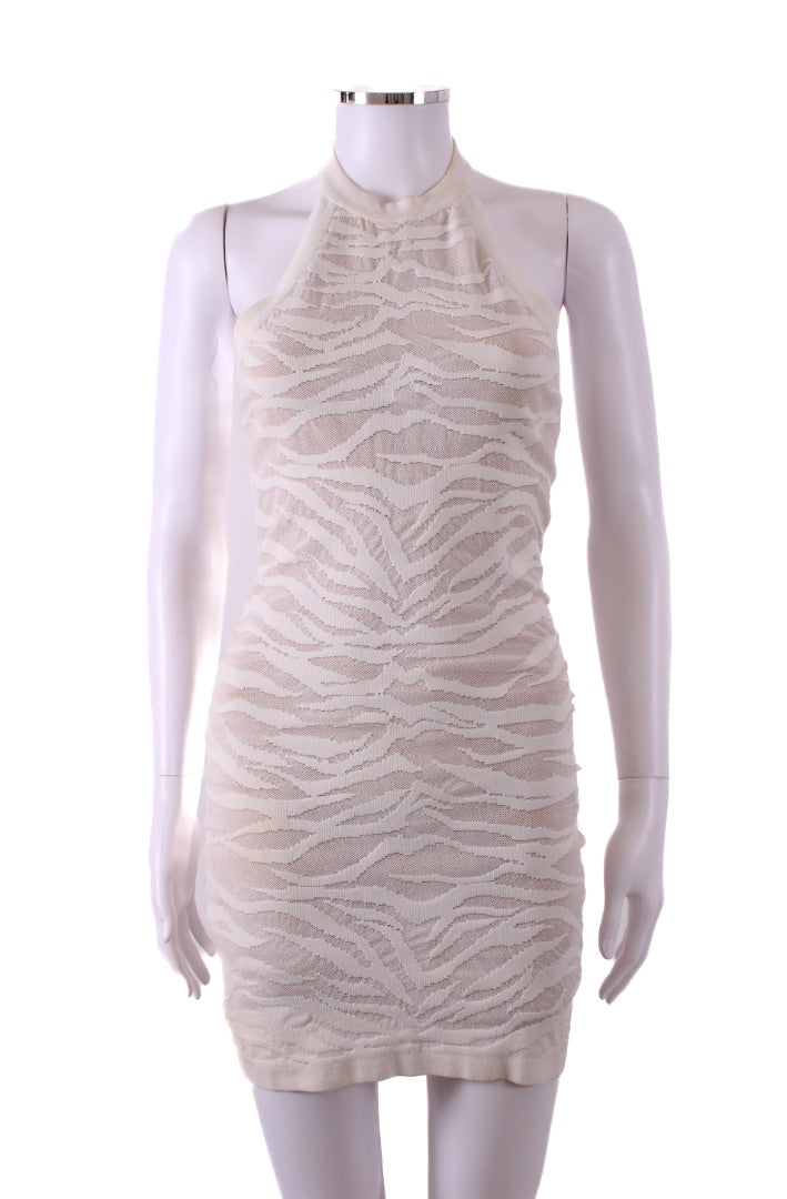 Balmain Bandage Tiger Halter Dress White 8