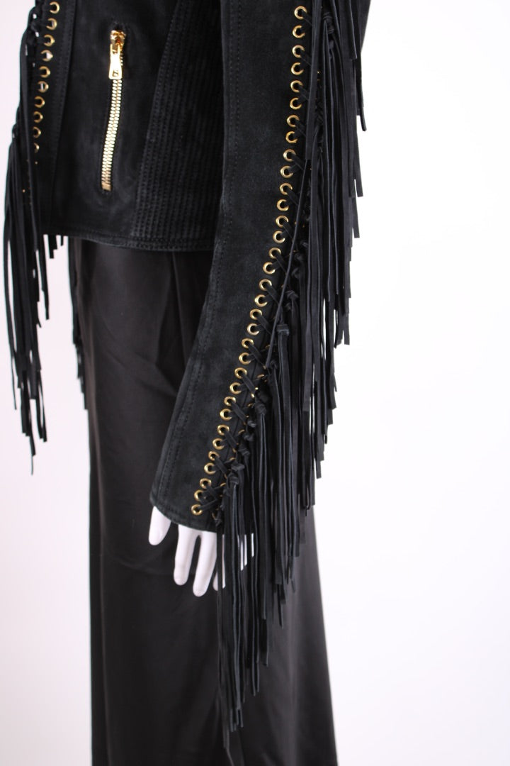 Balmain Fringed Suede Jacket Black 12