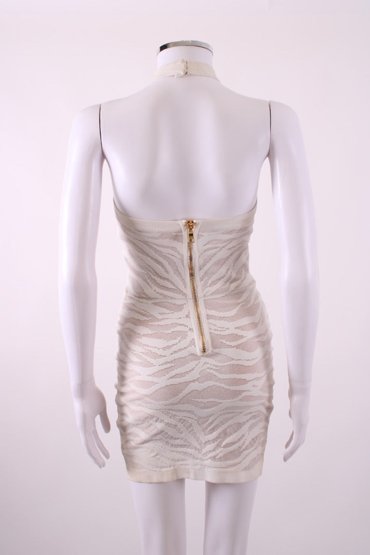 Balmain Bandage Tiger Halter Dress White 8