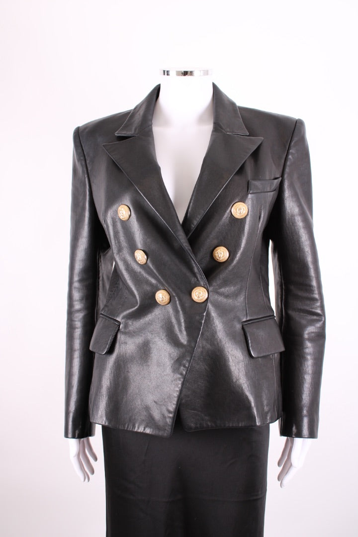 Balmain Leather Blazer/ Gold Buttons Black 42