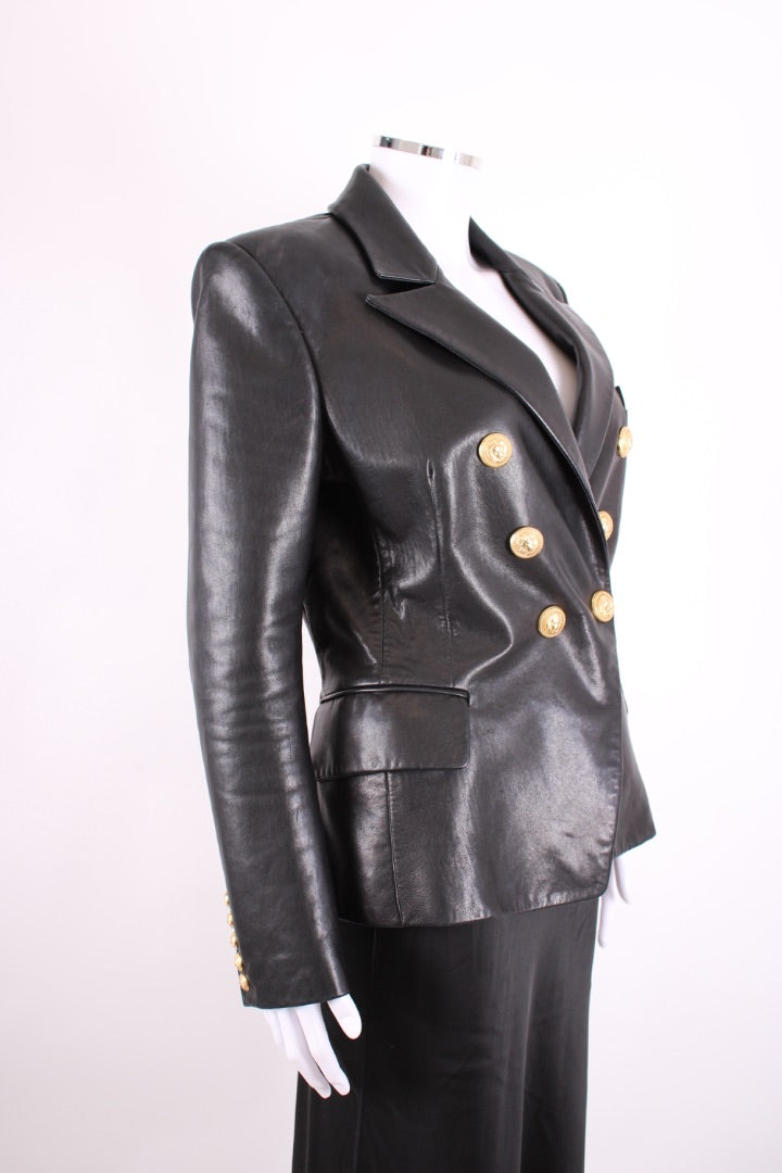 Balmain Leather Blazer/ Gold Buttons Black 42