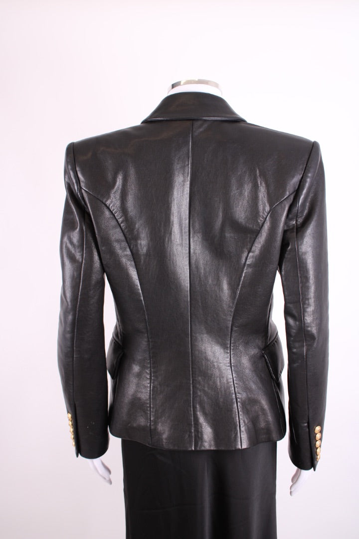 Balmain Leather Blazer/ Gold Buttons Black 42