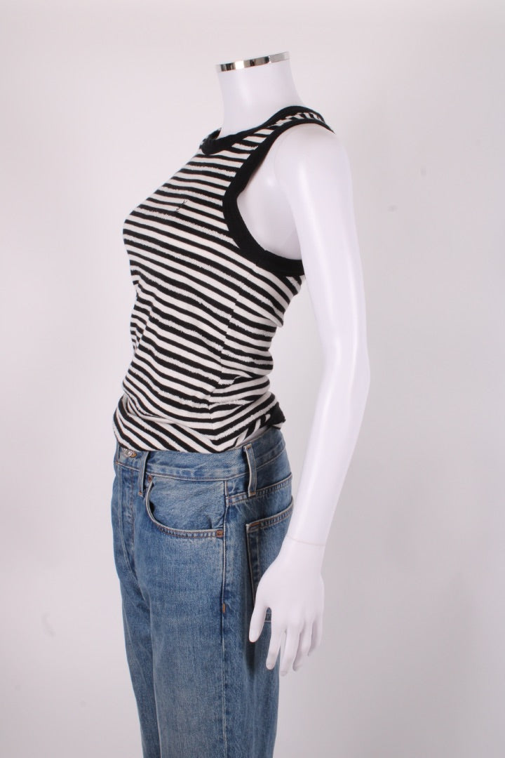 Saint Laurent Distressed Stripe Vest Top Black/ White S