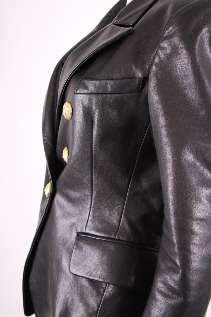 Balmain Leather Blazer/ Gold Buttons Black 42