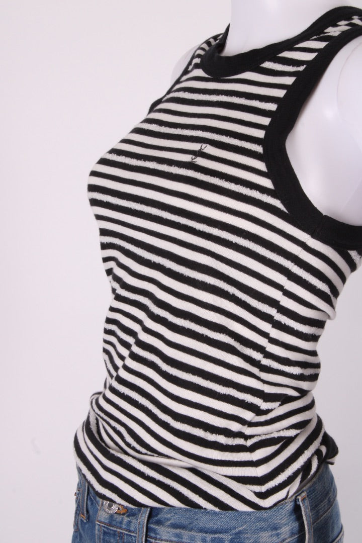 Saint Laurent Distressed Stripe Vest Top Black/ White S