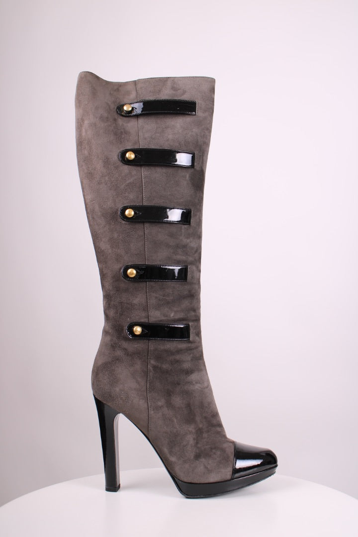 Fendi Long Military Boots Grey/ Black 40