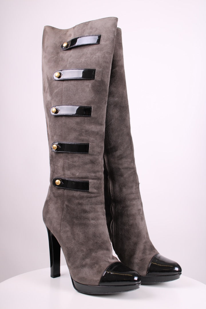 Fendi Long Military Boots Grey/ Black 40