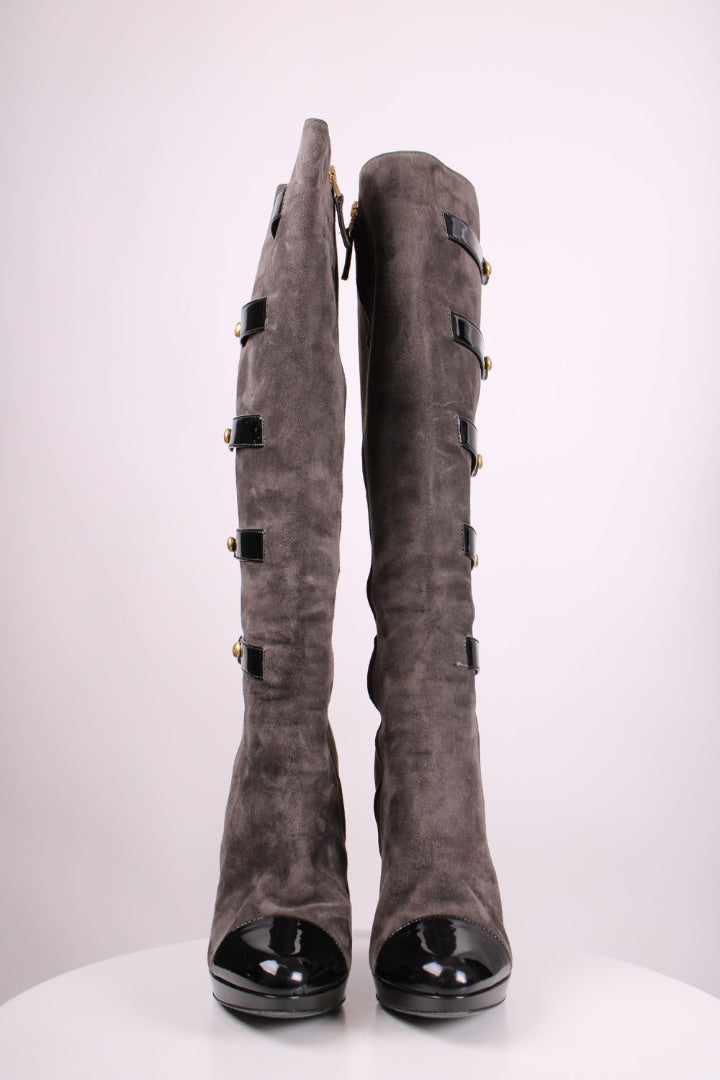 Fendi Long Military Boots Grey/ Black 40
