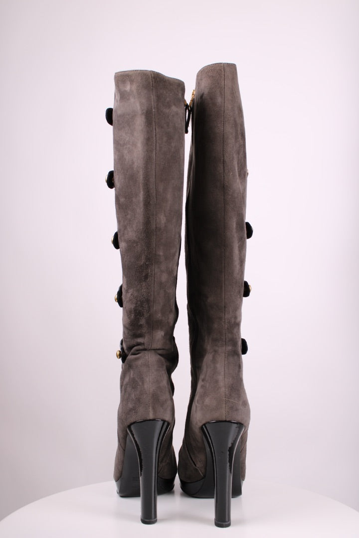 Fendi Long Military Boots Grey/ Black 40