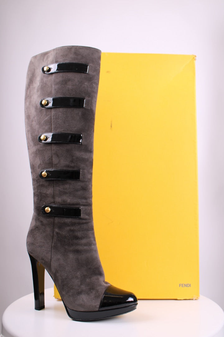 Fendi Long Military Boots Grey/ Black 40