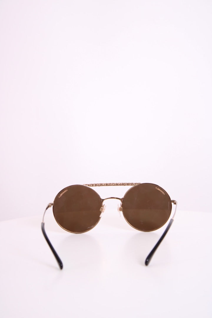 Chanel Round Mirrored Sunglasses Gold