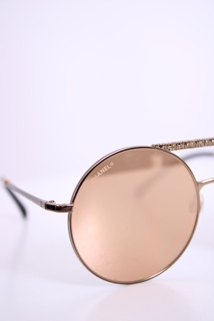 Chanel Round Mirrored Sunglasses Gold