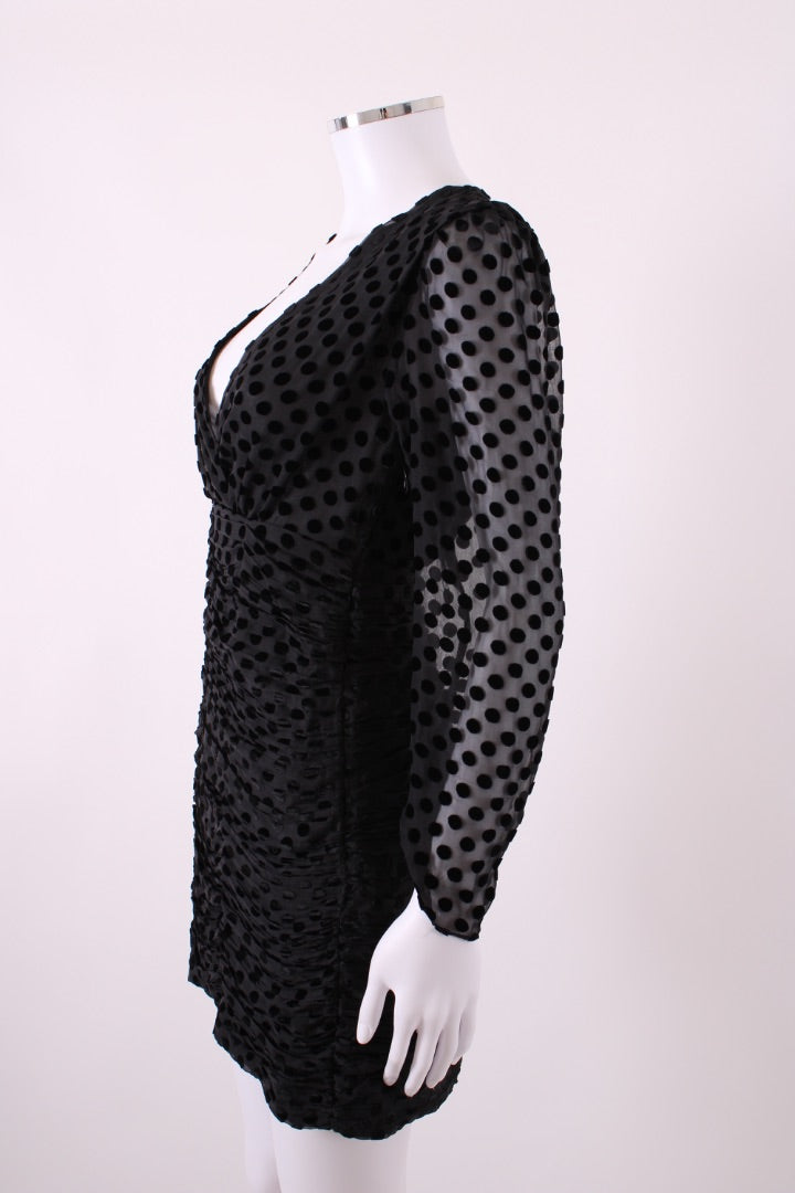 Rixo Polka Dot Burnout Dress Black XXS
