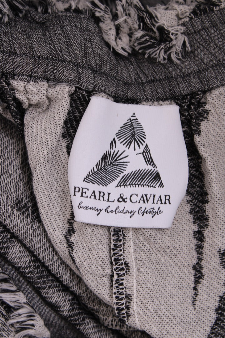 Pearl & Caviar S/S Fringe Print Dress Grey/White S/M