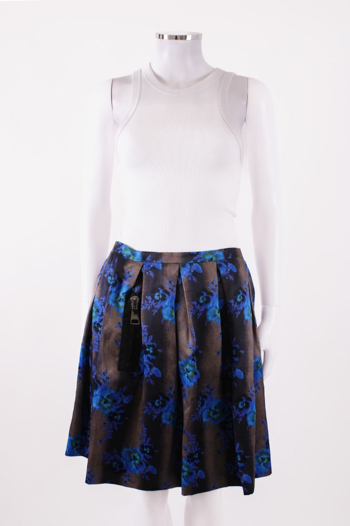 Christopher Kane Floral Skirt Grey/ Blue 14