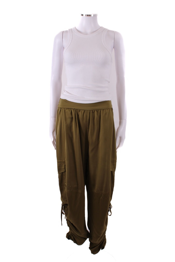 All Saints Kaye Relaxed Fit Satin Trousers Khaki M