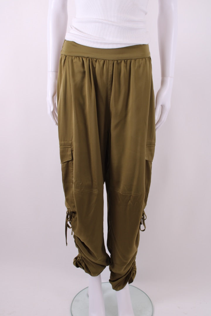 All Saints Kaye Relaxed Fit Satin Trousers Khaki M