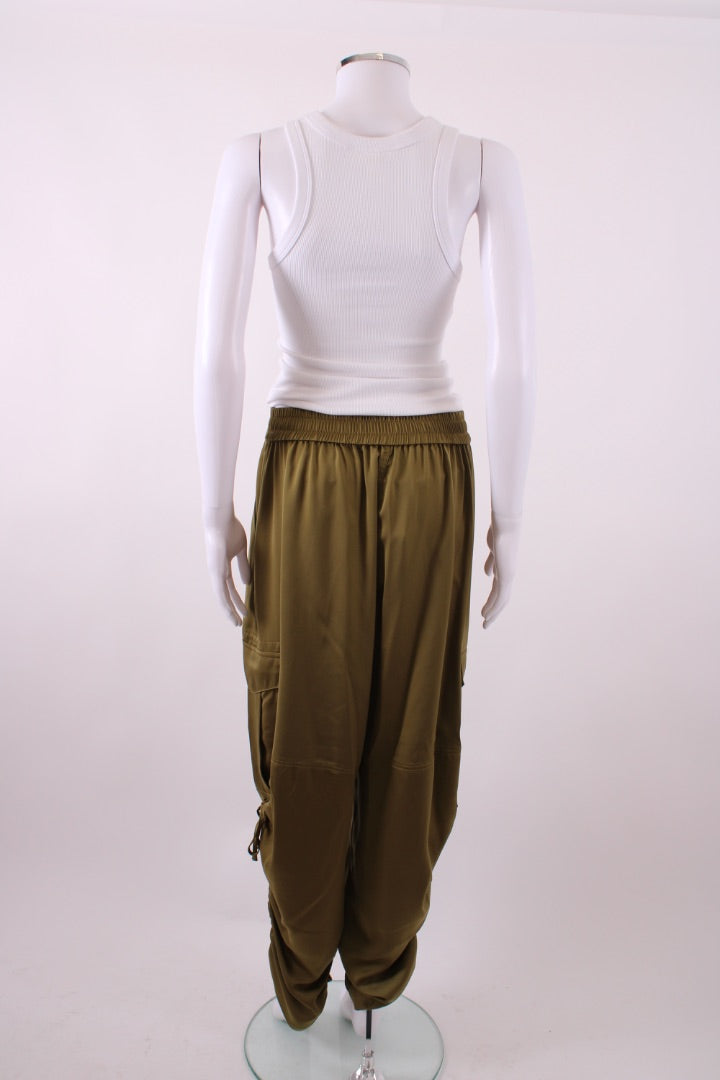 All Saints Kaye Relaxed Fit Satin Trousers Khaki M
