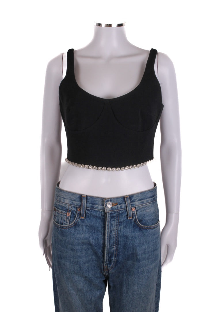David Koma S/S Crystal Trim Cropped Top Black 12