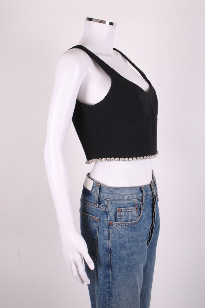 David Koma S/S Crystal Trim Cropped Top Black 12
