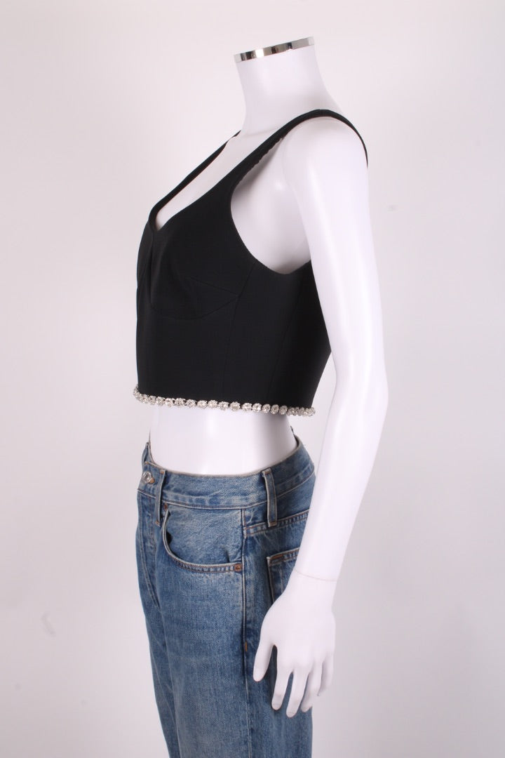 David Koma S/S Crystal Trim Cropped Top Black 12