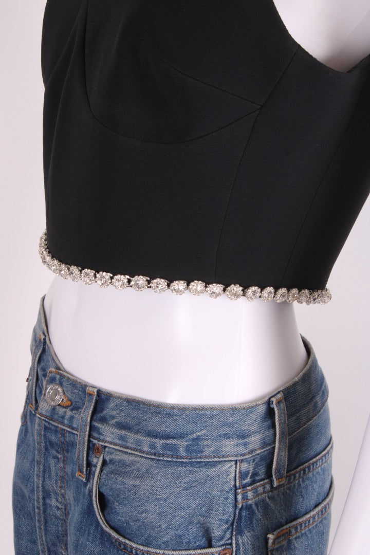 David Koma S/S Crystal Trim Cropped Top Black 12