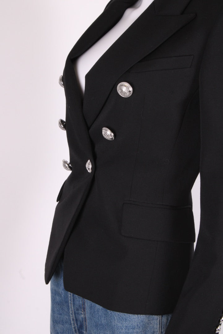 Balmain Silver Button Blazer Black 8